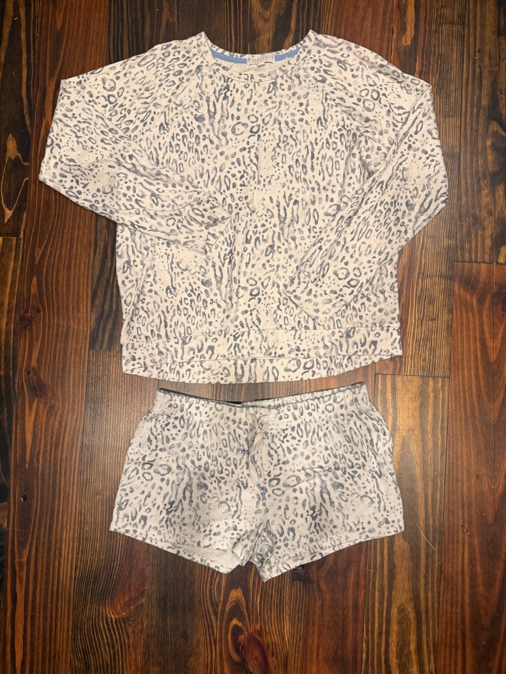 P.J. Salvage Cream and Gray Leopard Print Short Pajama Set